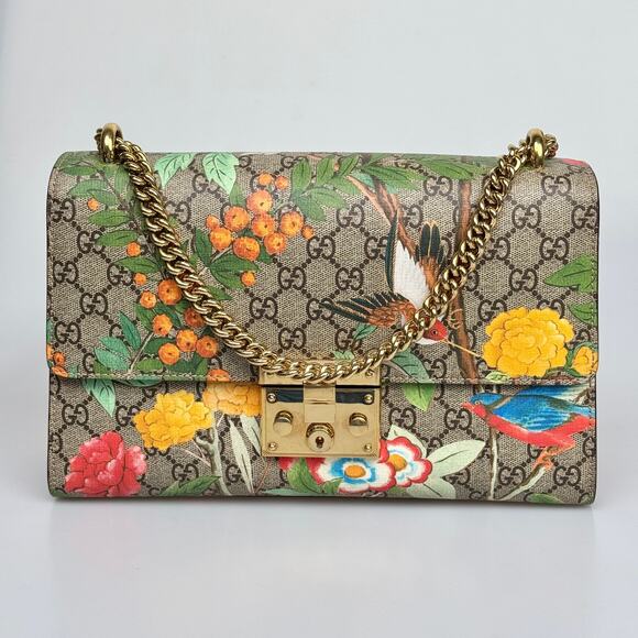 Pre-Owned Gucci GG Supreme Monogram Tian Print Medium Padlock Shoulder Bag - Picture 1 of 16